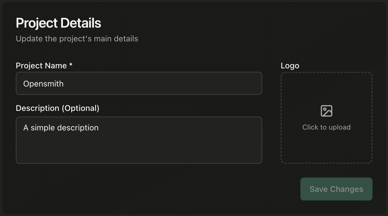 logo upload section in project settings